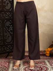 Chanderi Cotton Silk Brown Straight Kurta Set with Net Dupatta & Golden Detailing