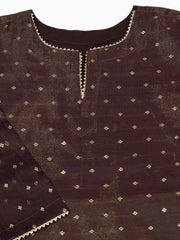 Chanderi Cotton Silk Brown Straight Kurta Set with Net Dupatta & Golden Detailing