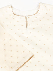 Chanderi Cotton Silk Off-White Straight Kurta Set with Net Dupatta & Golden Zari Weaving