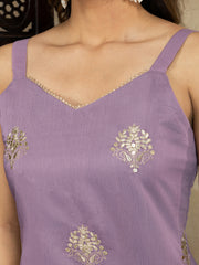 Silk Blend Purple Embroidered Straight Kurta Set with Net Dupatta