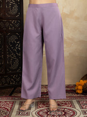 Silk Blend Purple Embroidered Straight Kurta Set with Net Dupatta