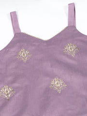 Silk Blend Purple Embroidered Straight Kurta Set with Net Dupatta