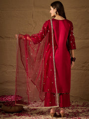 Elegant Dpink Silk Blend Kurta Set with Embroidered Dupatta
