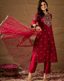 Elegant Dpink Silk Blend Kurta Set with Embroidered Dupatta