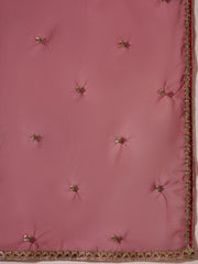 Elegant Dpink Silk Blend Kurta Set with Embroidered Dupatta
