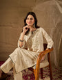 Graceful Off-White Silk Blend Kurta Set with Sheer Embroidered Dupatta