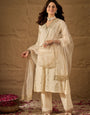 Classic Off-White Silk Blend Kurta Set with Net Dupatta