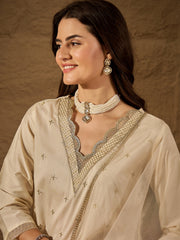 Classic Off-White Silk Blend Kurta Set with Net Dupatta