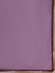 Royal Purple Silk Blend Kurta Set with Embroidered Yoke & Organza Dupatta