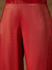 Radiant Red Silk Blend Kurta Set with Embroidered Yoke & Net Dupatta