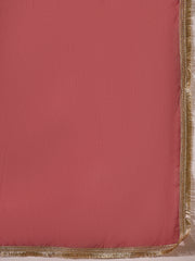 Radiant Red Silk Blend Kurta Set with Embroidered Yoke & Net Dupatta