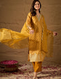 Mustard Yellow Kurta Set with Organza Dupatta
