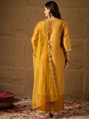 Mustard Yellow Kurta Set with Organza Dupatta