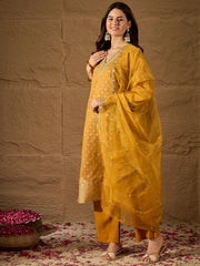 Mustard Yellow Kurta Set with Organza Dupatta