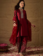 Maroon Embroidered Kurta Set with Palazzo and Organza Dupatta