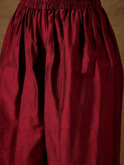 Maroon Embroidered Kurta Set with Palazzo and Organza Dupatta