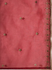 Maroon Embroidered Kurta Set with Palazzo and Organza Dupatta