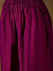 Wine Embroidered Kurta Set with Palazzo and Organza Dupatta