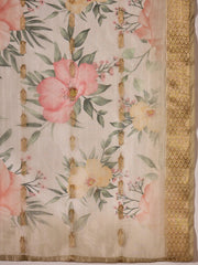 Off White Floral Print Dupatta Kurta Set with Straight Pants