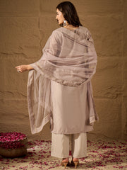 Elegant Embroidered Jacquard Cotton Silk Kurta Set with Dupatta