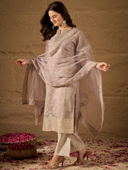 Elegant Embroidered Jacquard Cotton Silk Kurta Set with Dupatta