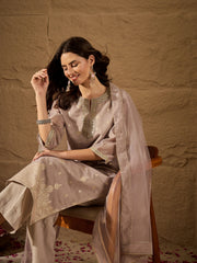Elegant Embroidered Jacquard Cotton Silk Kurta Set with Dupatta