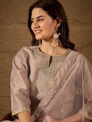 Elegant Embroidered Jacquard Cotton Silk Kurta Set with Dupatta