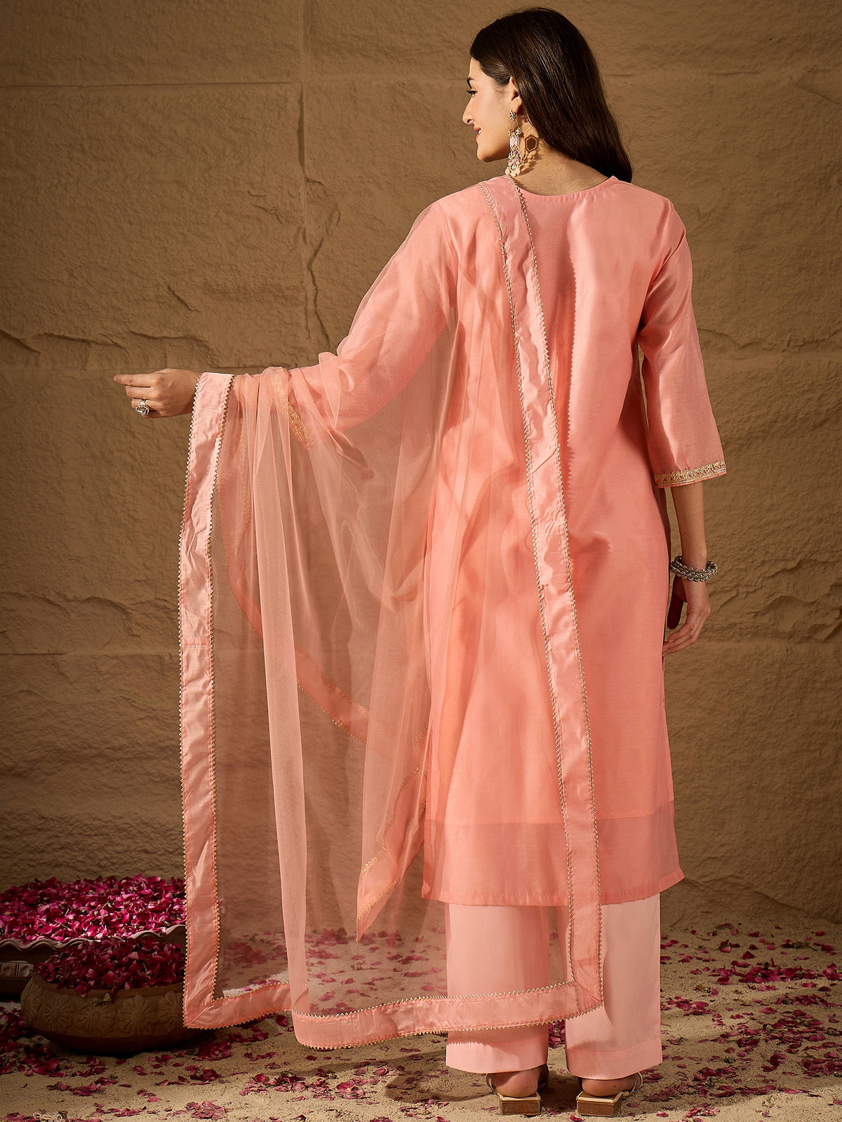 Elegant Embroidered Jacquard Cotton Silk Kurta Set with Dupatta