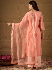 Elegant Embroidered Jacquard Cotton Silk Kurta Set with Dupatta