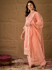 Elegant Embroidered Jacquard Cotton Silk Kurta Set with Dupatta