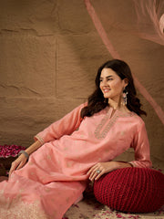 Elegant Embroidered Jacquard Cotton Silk Kurta Set with Dupatta