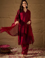 Elegant Maroon Kurta Pant Set with Dupatta