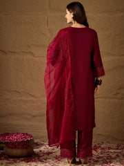 Elegant Maroon Kurta Pant Set with Dupatta