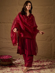 Elegant Maroon Kurta Pant Set with Dupatta