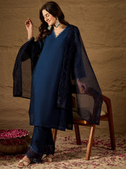 Graceful Navy Blue Kurta Pant Set with Dupatta