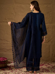 Graceful Navy Blue Kurta Pant Set with Dupatta