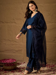 Graceful Navy Blue Kurta Pant Set with Dupatta