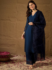 Graceful Navy Blue Kurta Pant Set with Dupatta