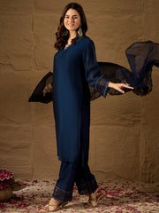 Graceful Navy Blue Kurta Pant Set with Dupatta