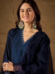 Graceful Navy Blue Kurta Pant Set with Dupatta