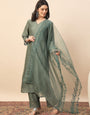 Olive Green Embroidered Organza Kurta Set with Dupatta for Women | Elegant Festive & Party Wear Ethnic Suit