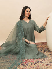 Olive Green Embroidered Organza Kurta Set with Dupatta for Women | Elegant Festive & Party Wear Ethnic Suit