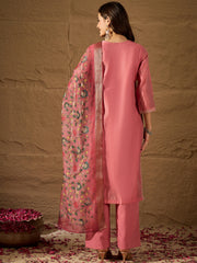 Peach Ethnic Kurta Pant Set with Printed Dupatta