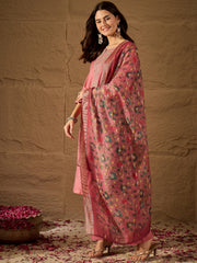 Peach Ethnic Kurta Pant Set with Printed Dupatta