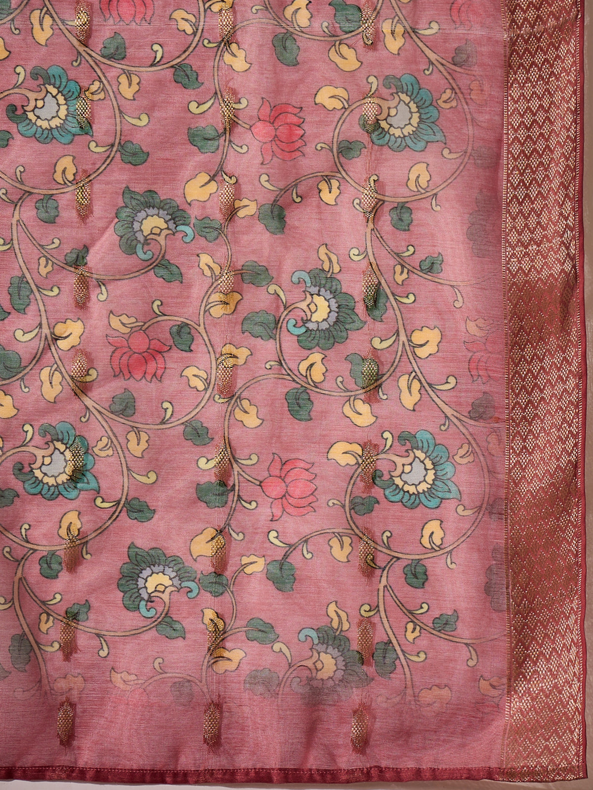 Peach Ethnic Kurta Pant Set with Printed Dupatta
