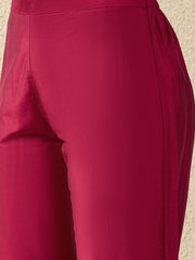 Dark Pink Embroidered Kurta Pant Set with Dupatta