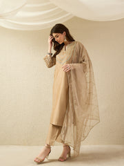 Elegant Gold Embroidered Kurta Set with Dupatta