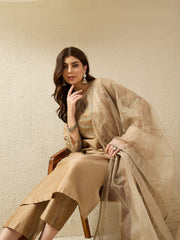 Elegant Gold Embroidered Kurta Set with Dupatta