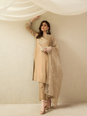Elegant Gold Embroidered Kurta Set with Dupatta