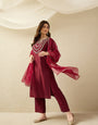 Elegant Maroon Embroidered Kurta Set with Dupatta